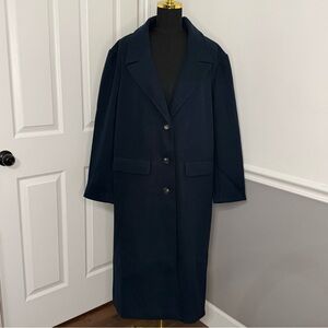 Women's Navy Loose Long Overcoat
